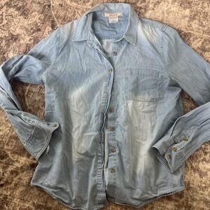 Sam Levine Denim Button Up Button Down Shirt Small 100% Cotton